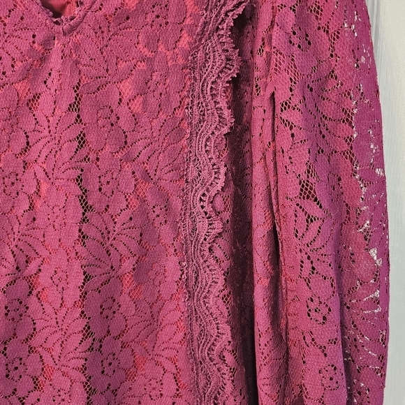 New Lacey Long Sleeved V-Neck Lined Cottagecore Blouse Maroon XL - Picture 4 of 11